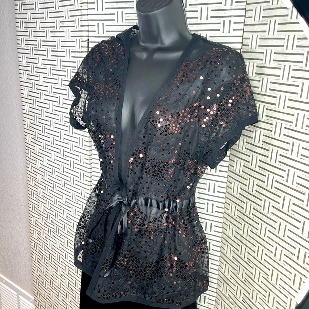 Vintage TU sequined ribbon cinched top